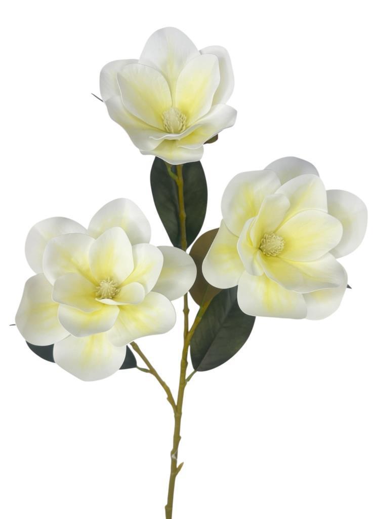 Yapay Çiçek Krem Manolya Islak Doku 3 Kafalı Uzun Dal Çiçek Flowers 80cm