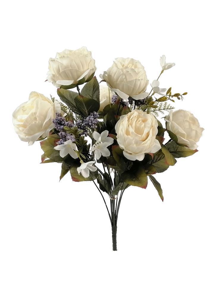 Yapay Çiçek Krem Renkli 7 Kafalı Eren Gül Demeti Büyük Boy