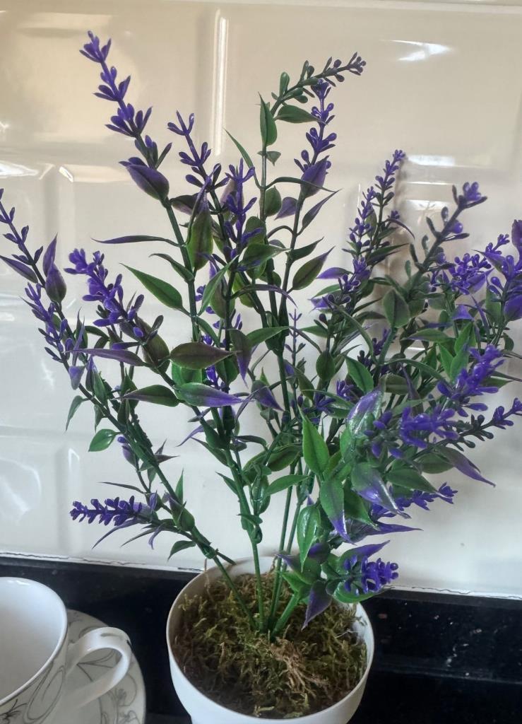 Yapay Çiçek Krem Saksıda 2 Adet Lavanta Mor Ve Kırmızı Renk 28cm