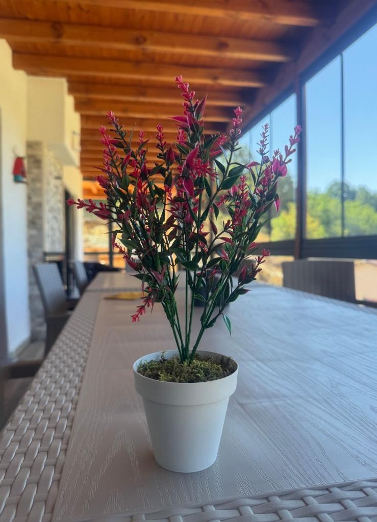 Yapay Çiçek Krem Saksıda 2 Adet Lavanta Mor Ve Kırmızı Renk 28cm