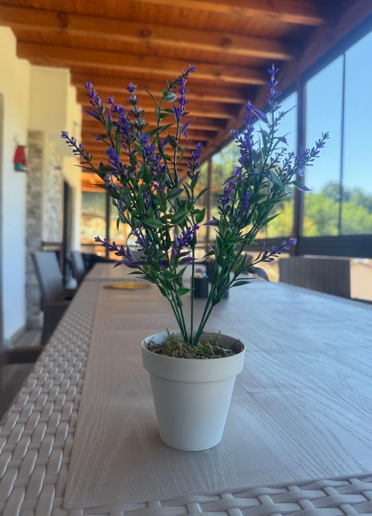 Yapay Çiçek Krem Saksıda 2 Adet Lavanta Mor Ve Kırmızı Renk 28cm