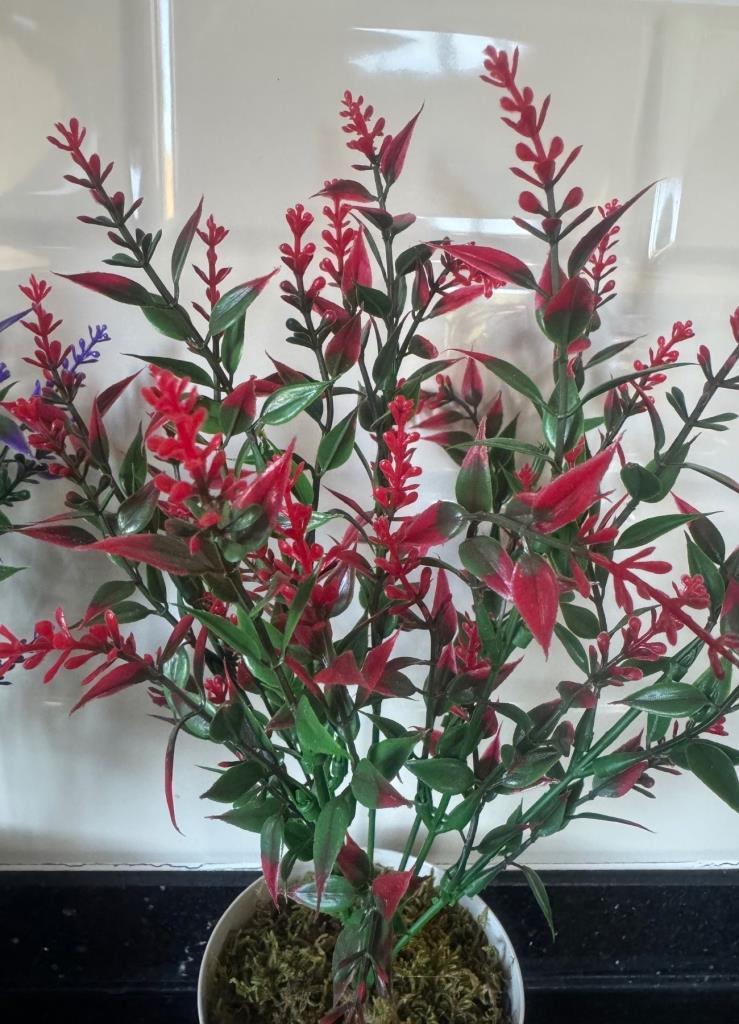 Yapay Çiçek Krem Saksıda 2 Adet Lavanta Mor Ve Kırmızı Renk 28cm