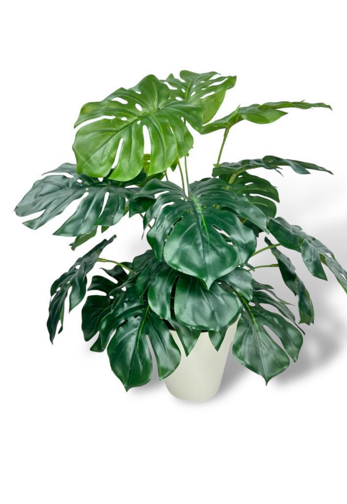 Yapay Çiçek Krem Saksıda Monstera Deve Tabanı Yeşil Doğal Dokulu 18Dal 50cm Salon Çiçeği Yapay Bitki