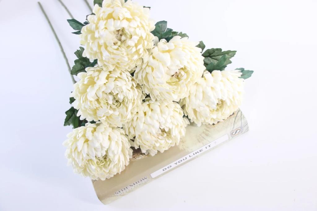 Yapay Çiçek Krizantem Beyaz 90cm Tek Dal Kumaş Çiçek Uzun Dal