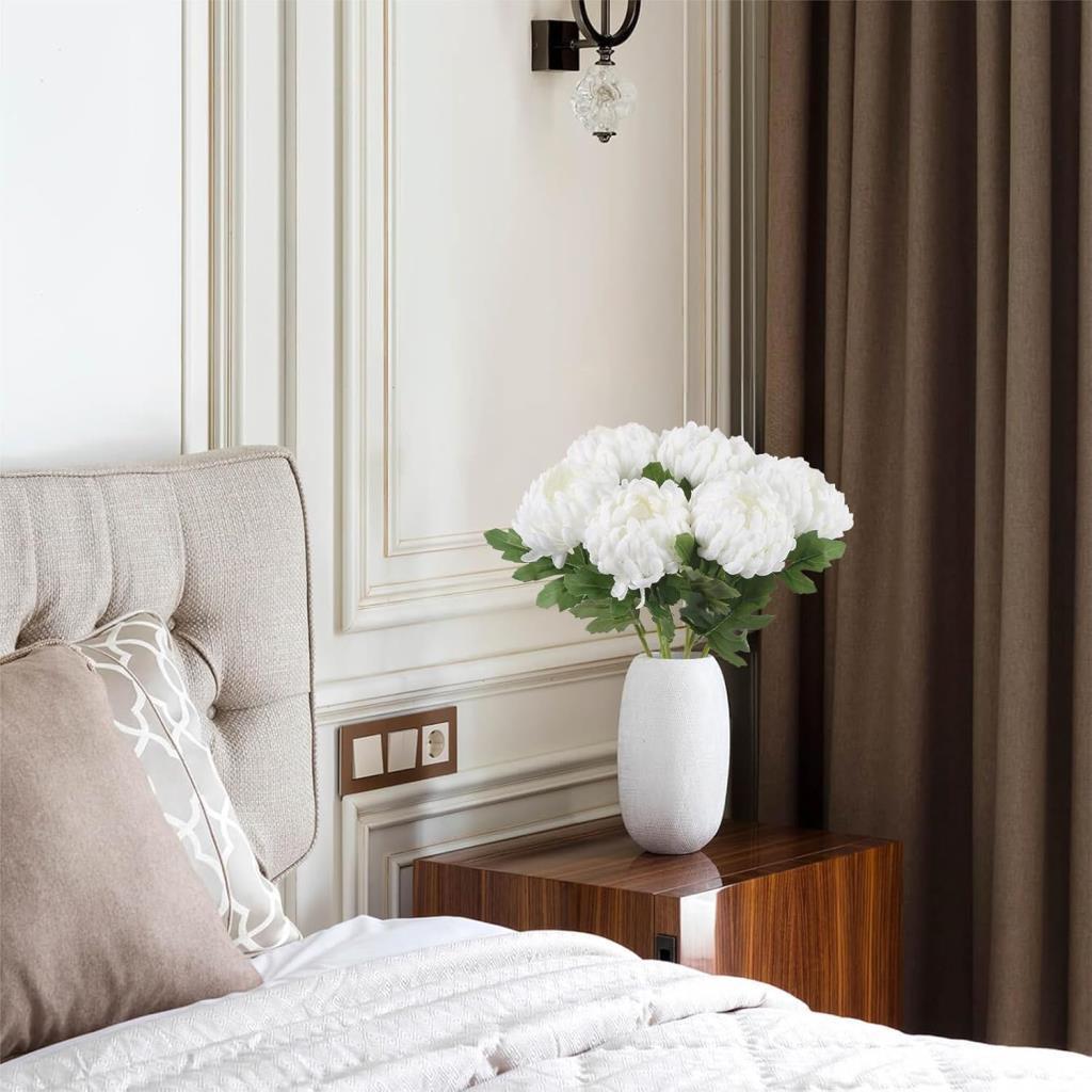 Yapay Çiçek Krizantem Beyaz 90cm Tek Dal Kumaş Çiçek Uzun Dal