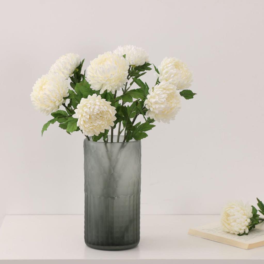 Yapay Çiçek Krizantem Beyaz 90cm Tek Dal Kumaş Çiçek Uzun Dal