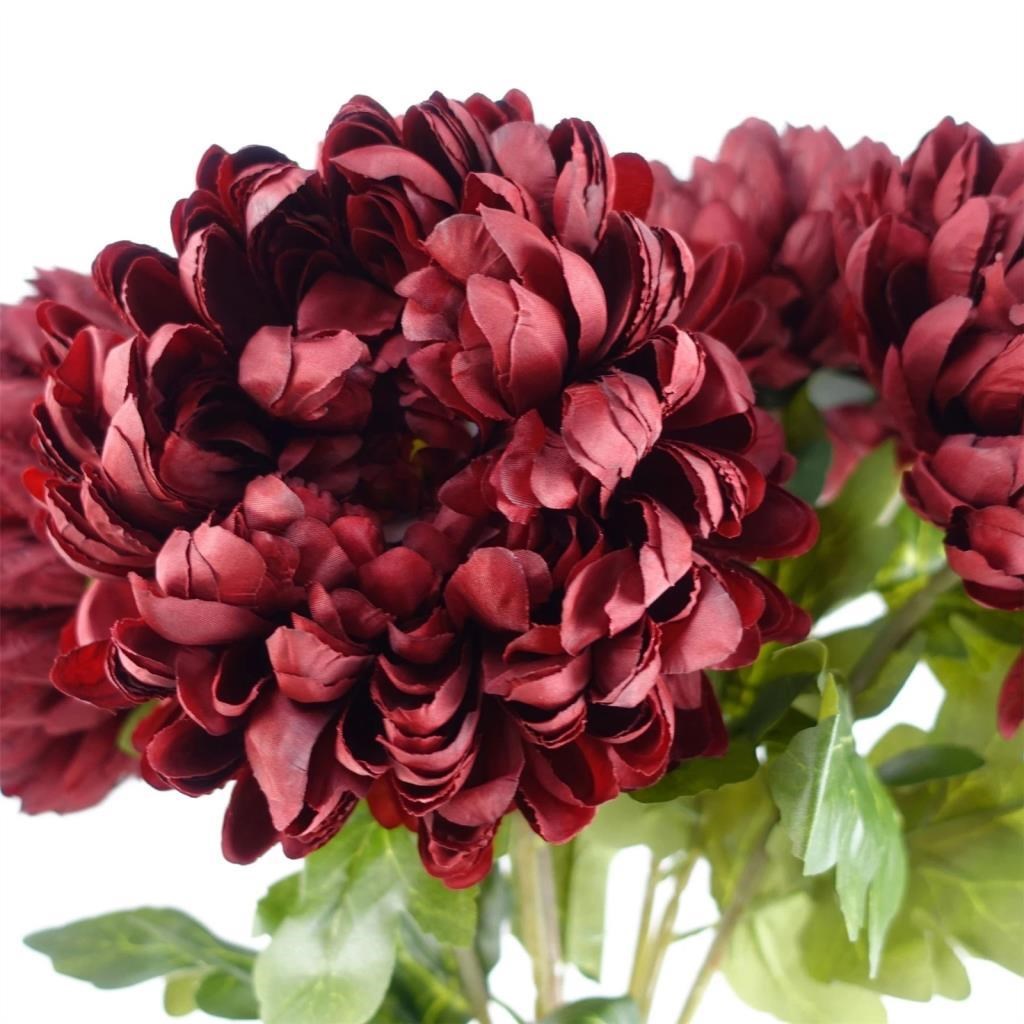 Yapay Çiçek Krizantem Bordo 90cm Tek Dal Kumaş Çiçek Uzun Dal