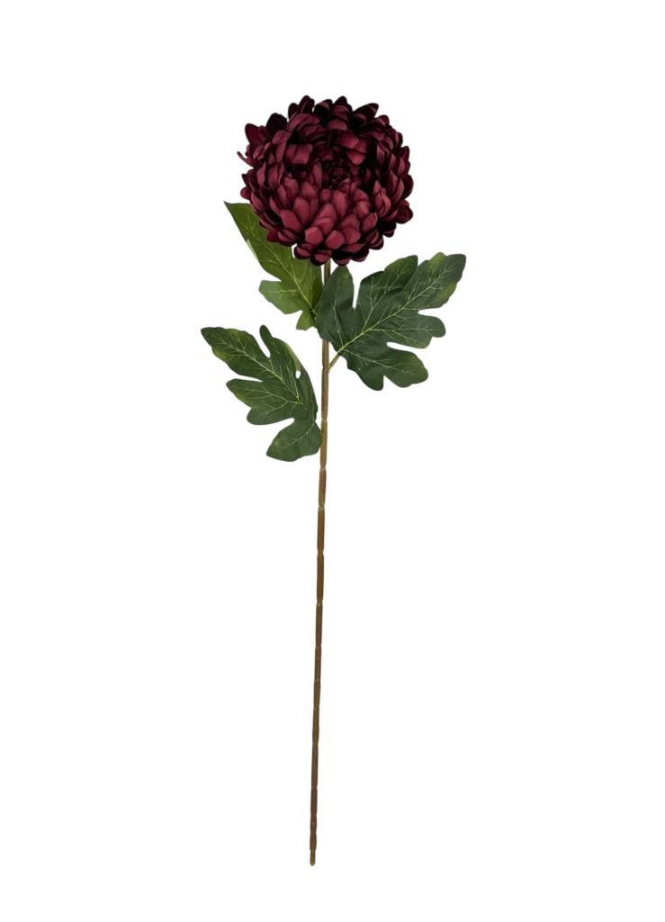 Yapay Çiçek Krizantem Bordo 90cm Tek Dal Kumaş Çiçek Uzun Dal