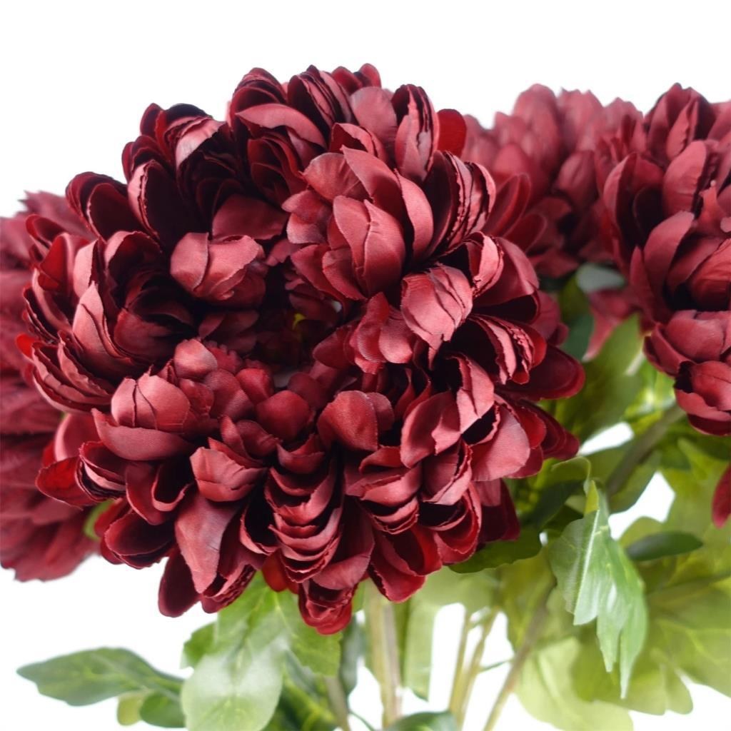 Yapay Çiçek Krizantem Bordo 90cm Tek Dal Kumaş Çiçek Uzun Dal