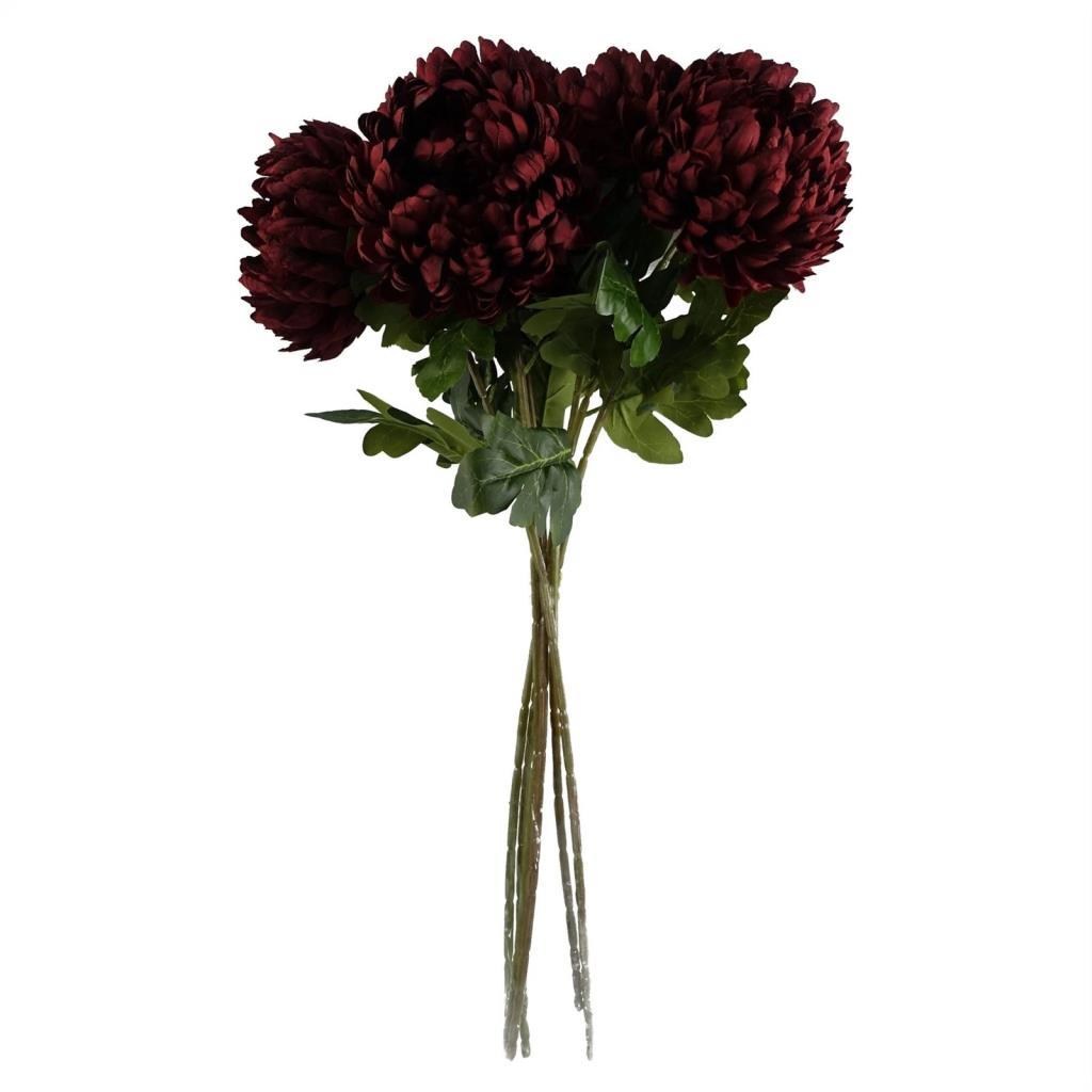 Yapay Çiçek Krizantem Bordo 90cm Tek Dal Kumaş Çiçek Uzun Dal