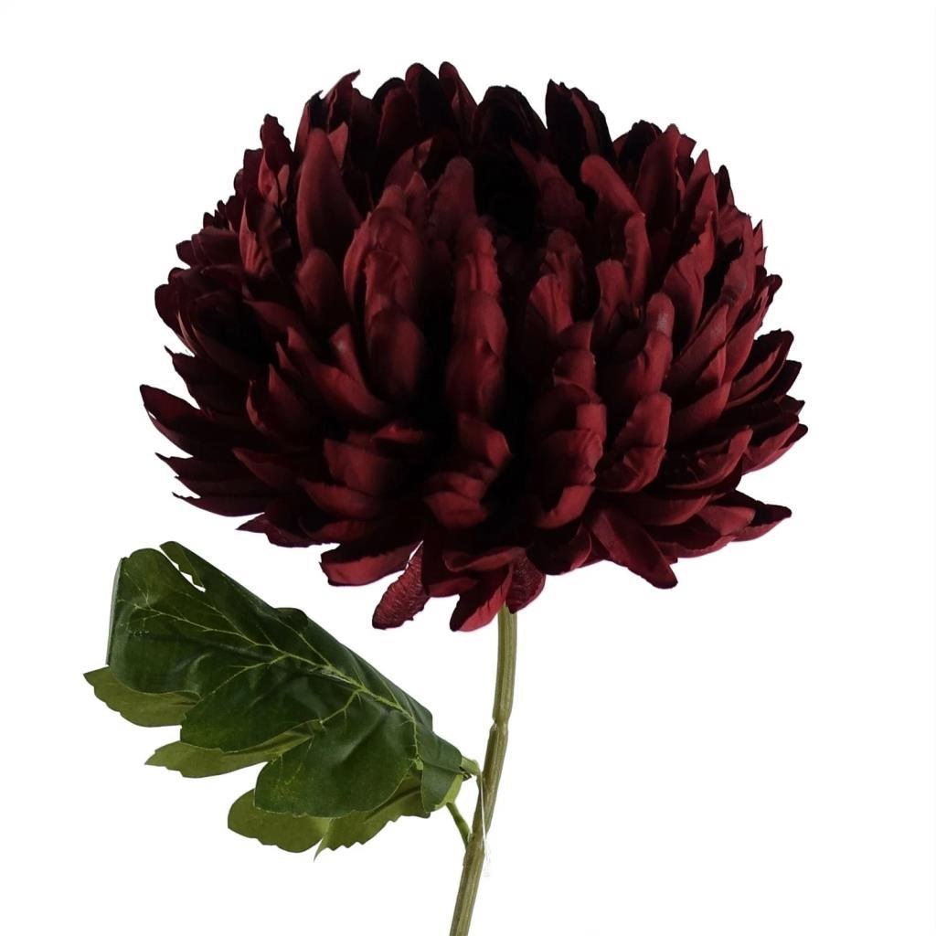 Yapay Çiçek Krizantem Bordo 90cm Tek Dal Kumaş Çiçek Uzun Dal