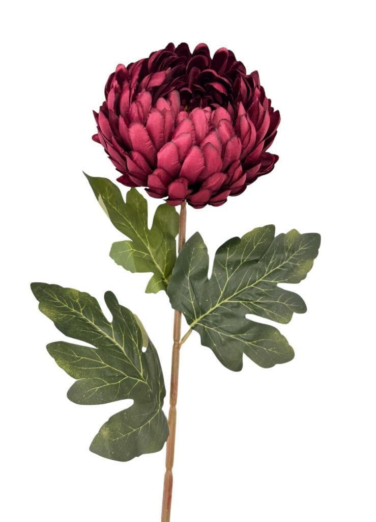 Yapay Çiçek Krizantem Bordo 90cm Tek Dal Kumaş Çiçek Uzun Dal