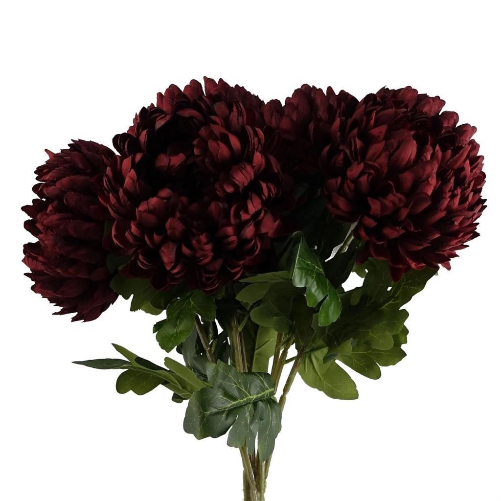 Yapay Çiçek Krizantem Bordo 90cm Tek Dal Kumaş Çiçek Uzun Dal