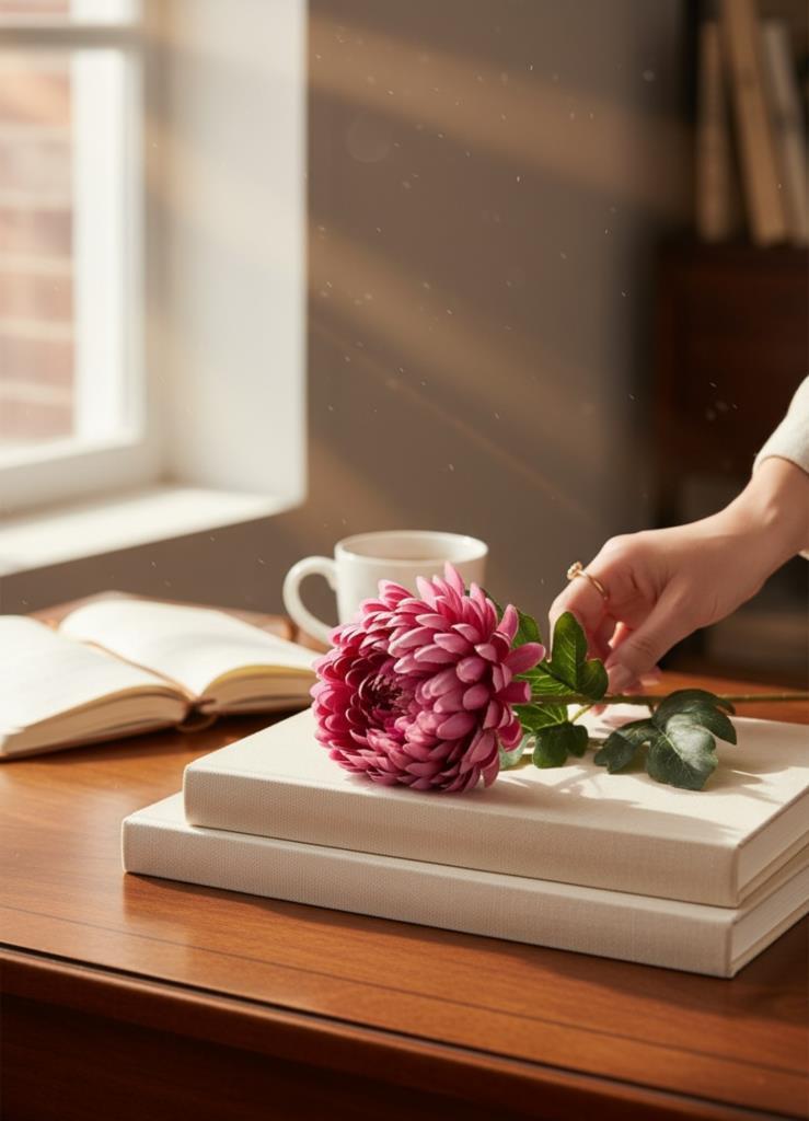 Yapay Çiçek Krizantem Fuşya 90cm Tek Dal Kumaş Çiçek Uzun Dal