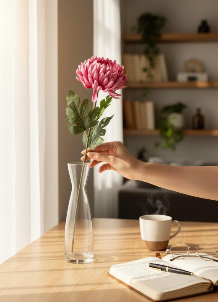 Yapay Çiçek Krizantem Fuşya 90cm Tek Dal Kumaş Çiçek Uzun Dal