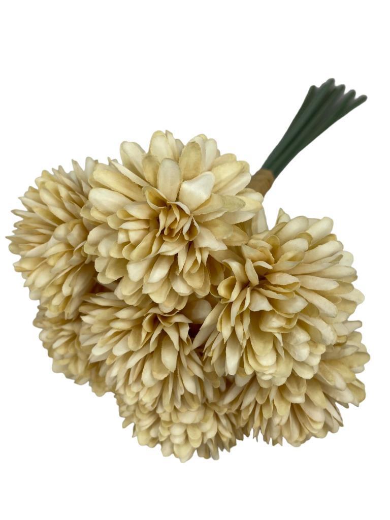 Yapay Çiçek Krizantem Kartopu Cappucino Rengi Renk 7 Ayrı Tek Dal Demet