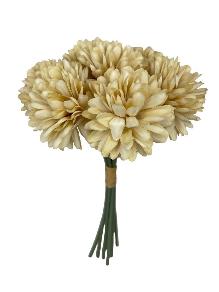 Yapay Çiçek Krizantem Kartopu Cappucino Rengi Renk 7 Ayrı Tek Dal Demet