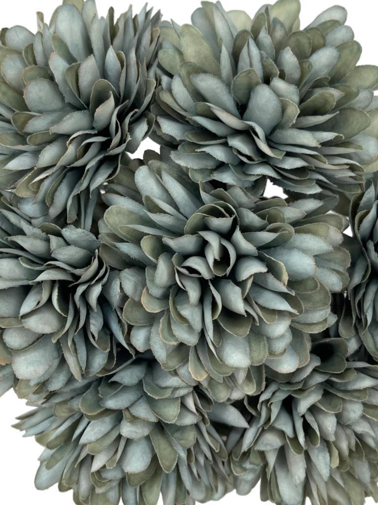 Yapay Çiçek Krizantem Kartopu Gri Mavi Renk 7 Ayrı Tek Dal Demet