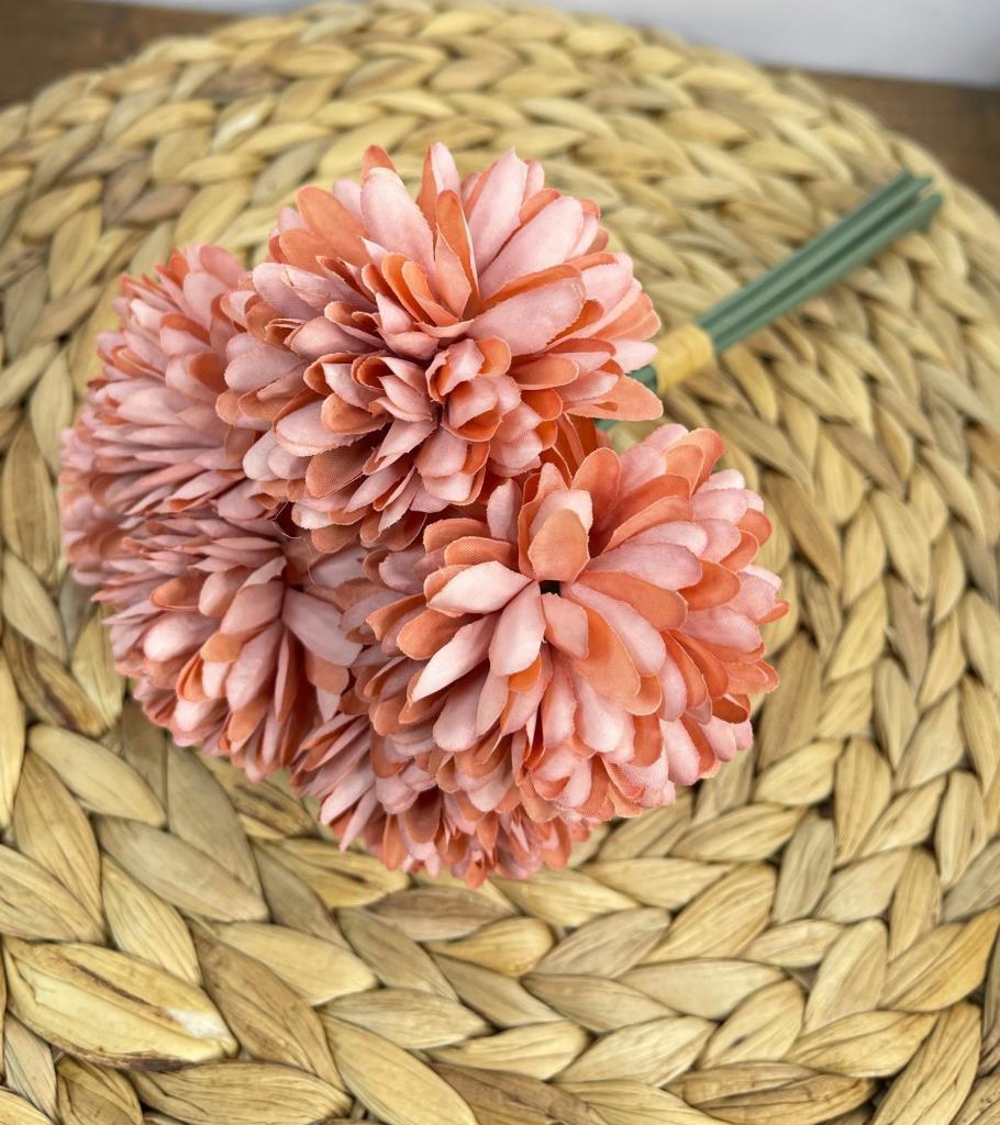 Yapay Çiçek Krizantem Kartopu Gül Kurusu 7 Ayrı Tek Dal Demet