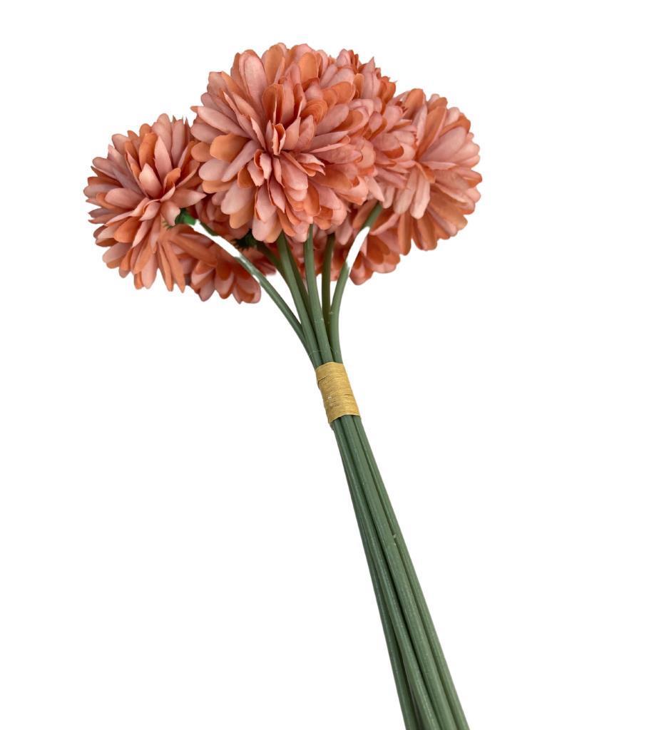 Yapay Çiçek Krizantem Kartopu Gül Kurusu 7 Ayrı Tek Dal Demet