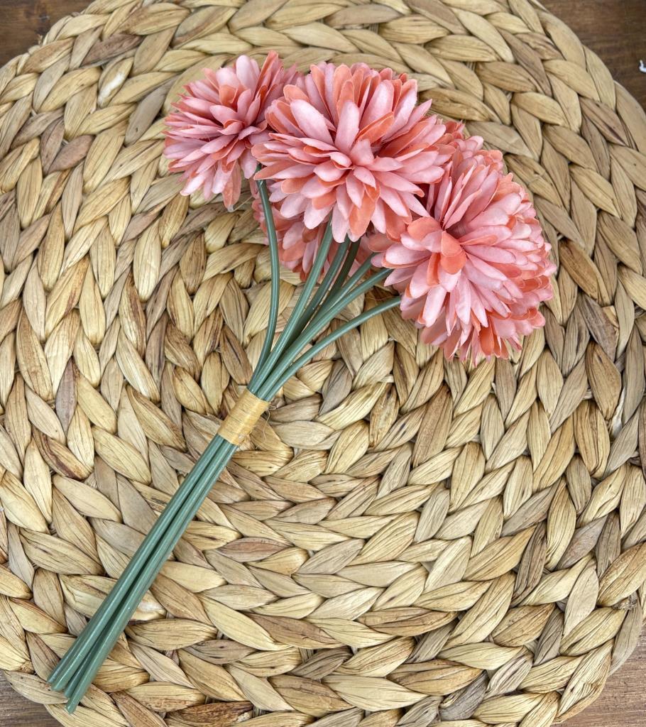 Yapay Çiçek Krizantem Kartopu Gül Kurusu 7 Ayrı Tek Dal Demet