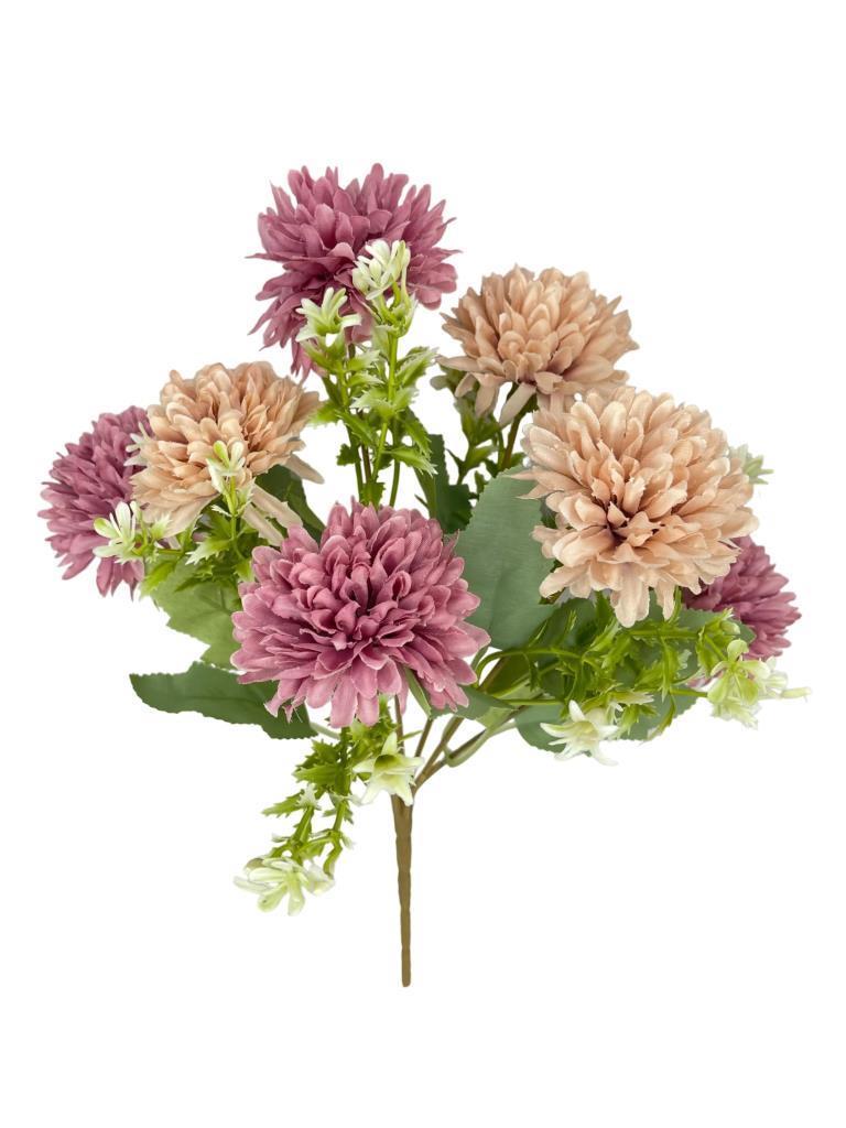 Yapay Çiçek Krizantem Kartopu Gül Kurusu Bej Cipsolu 7Dallı Demet