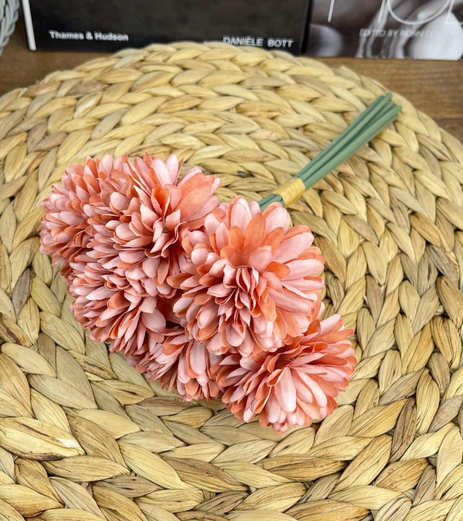 Yapay Çiçek Krizantem Kartopu Gül Kurusu 7 Ayrı Tek Dal Demet