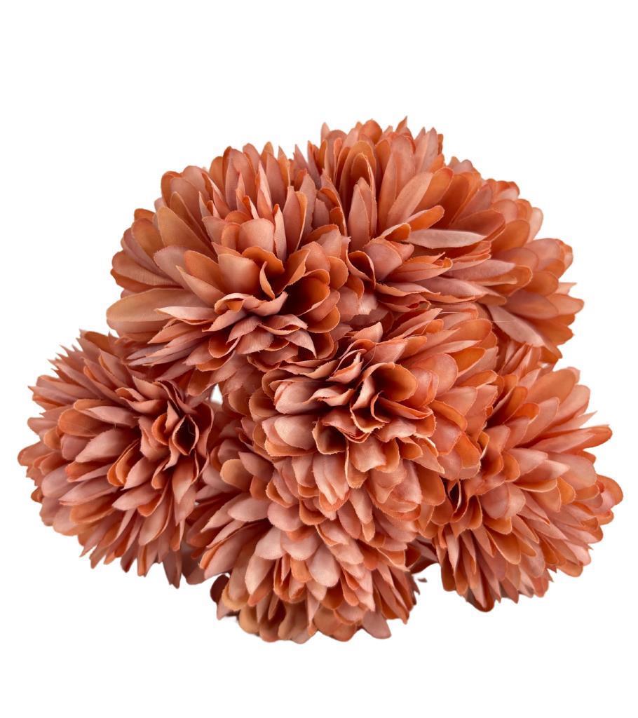 Yapay Çiçek Krizantem Kartopu Gül Kurusu 7 Ayrı Tek Dal Demet