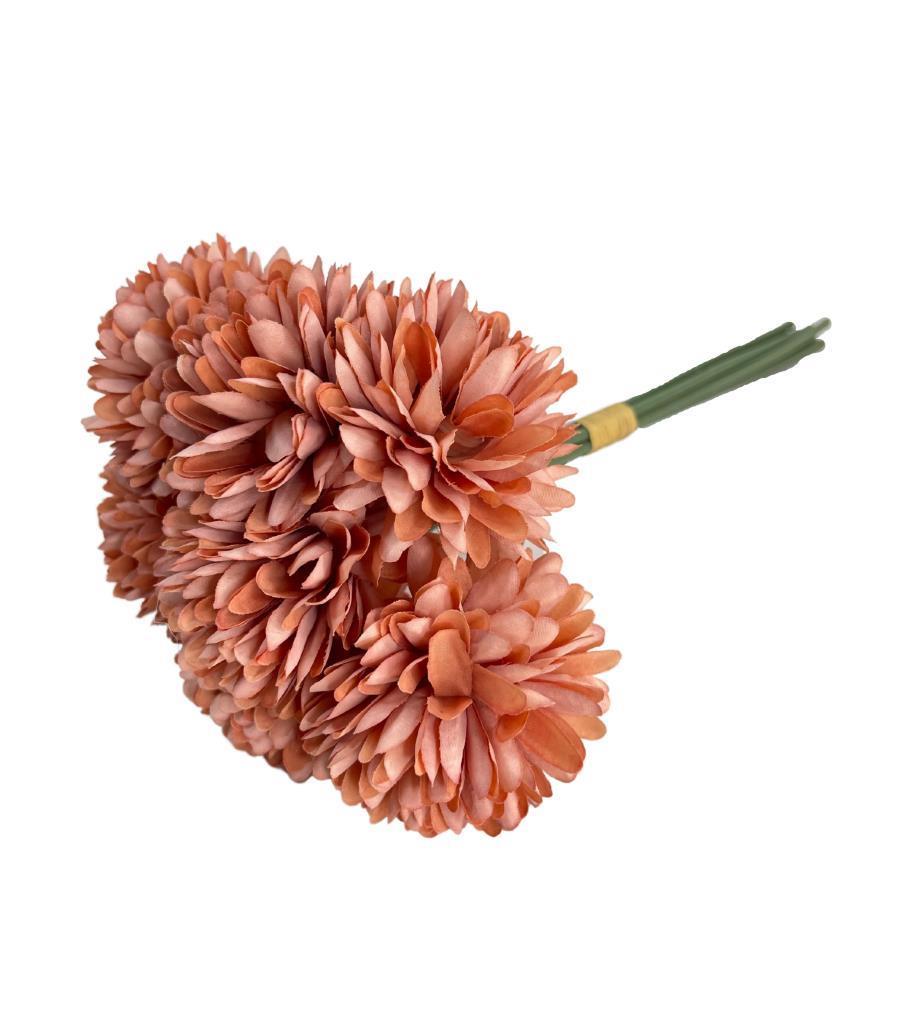 Yapay Çiçek Krizantem Kartopu Gül Kurusu 7 Ayrı Tek Dal Demet