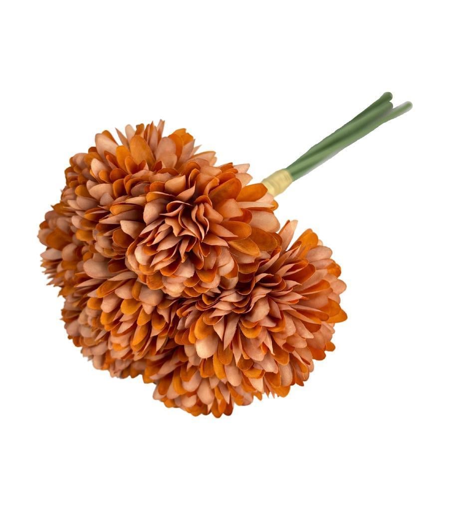 Yapay Çiçek Krizantem Kartopu Kahverengi 7 Ayrı Tek Dal Demet