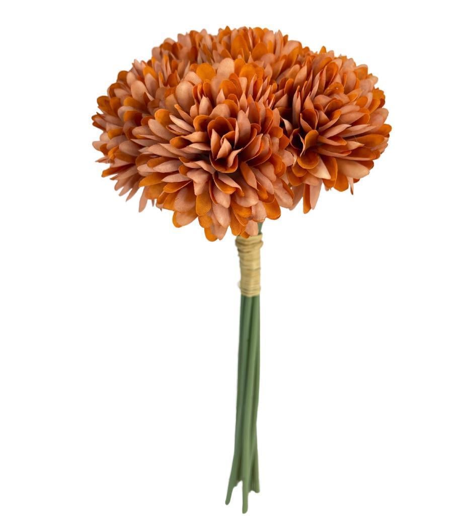 Yapay Çiçek Krizantem Kartopu Kahverengi 7 Ayrı Tek Dal Demet