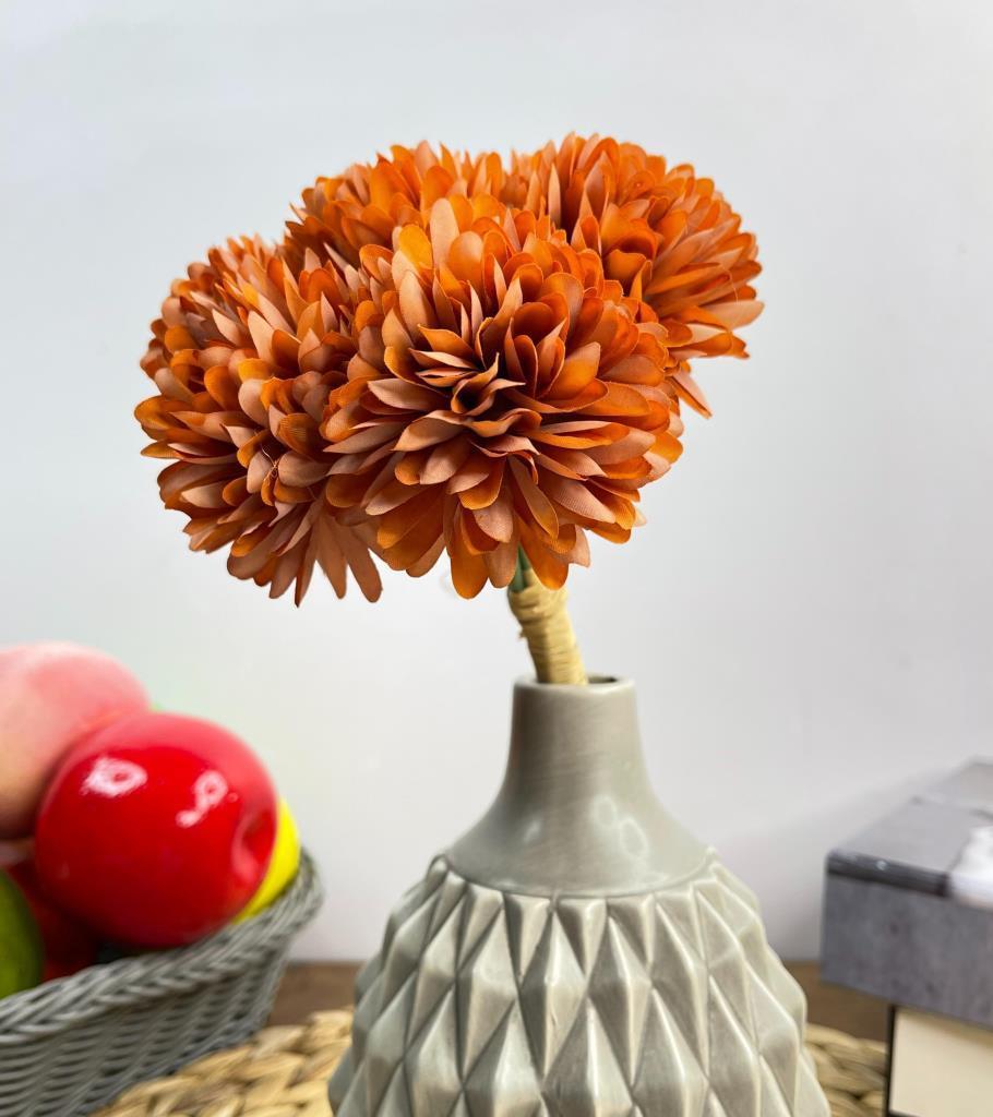 Yapay Çiçek Krizantem Kartopu Kahverengi 7 Ayrı Tek Dal Demet