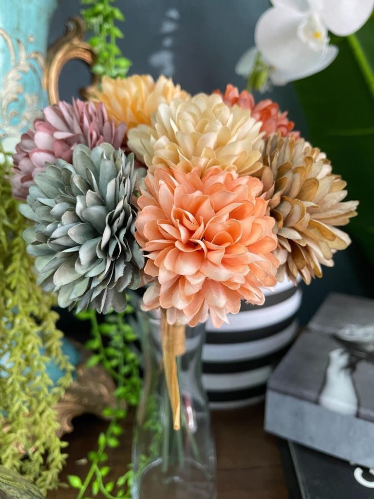 Yapay Çiçek Krizantem Kartopu Karışık Pastel Renkler 7 Ayrı Tek Dal Demet