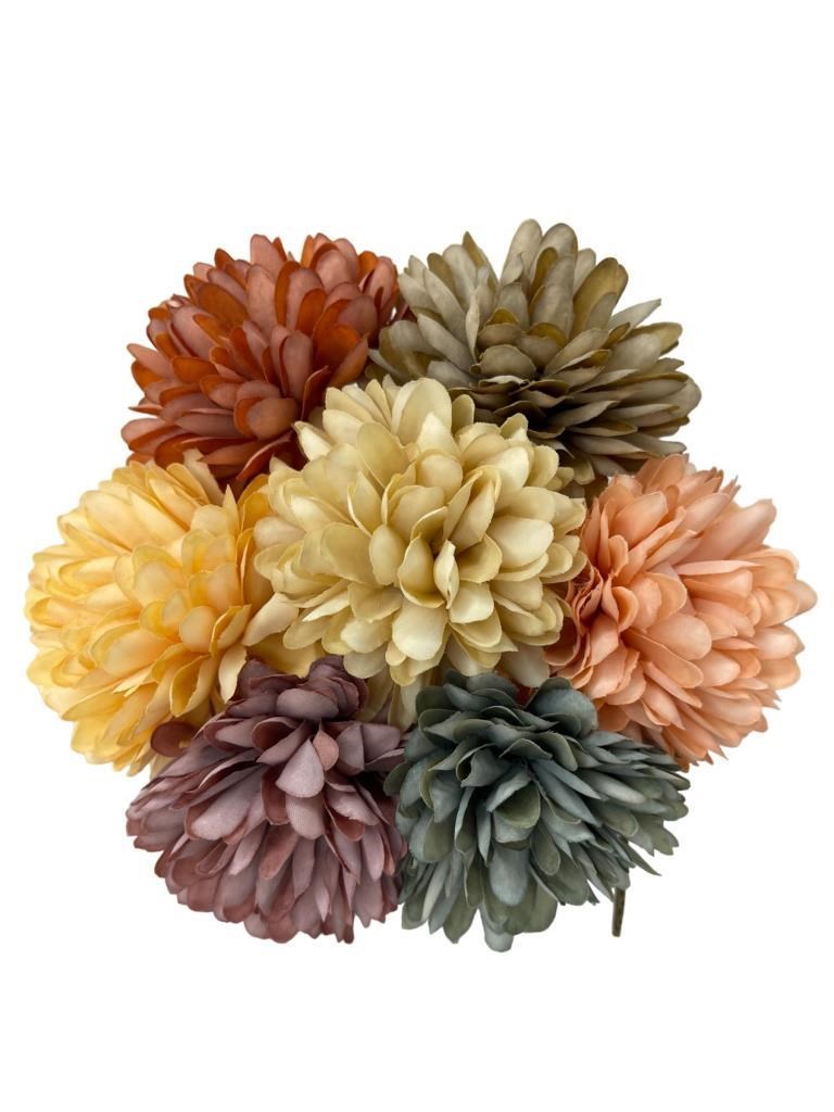 Yapay Çiçek Krizantem Kartopu Karışık Pastel Renkler 7 Ayrı Tek Dal Demet