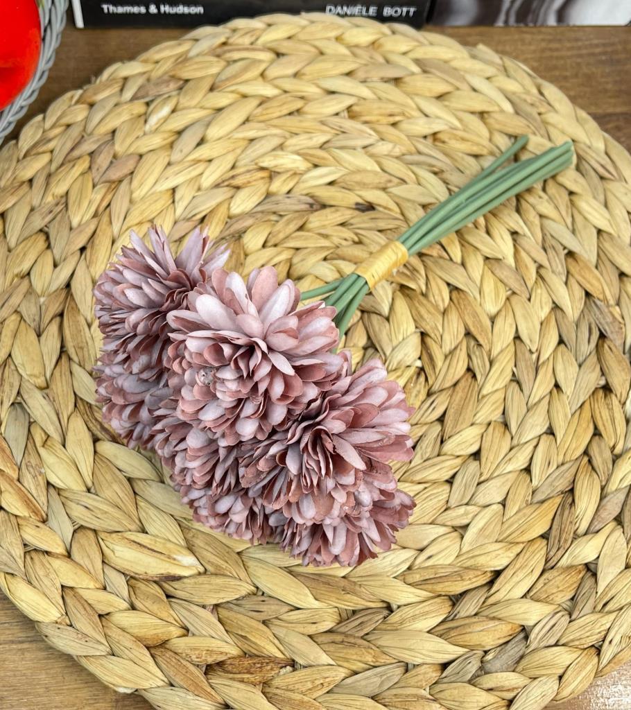 Yapay Çiçek Krizantem Kartopu Pastel Mor Renk 7 Ayrı Tek Dal Demet