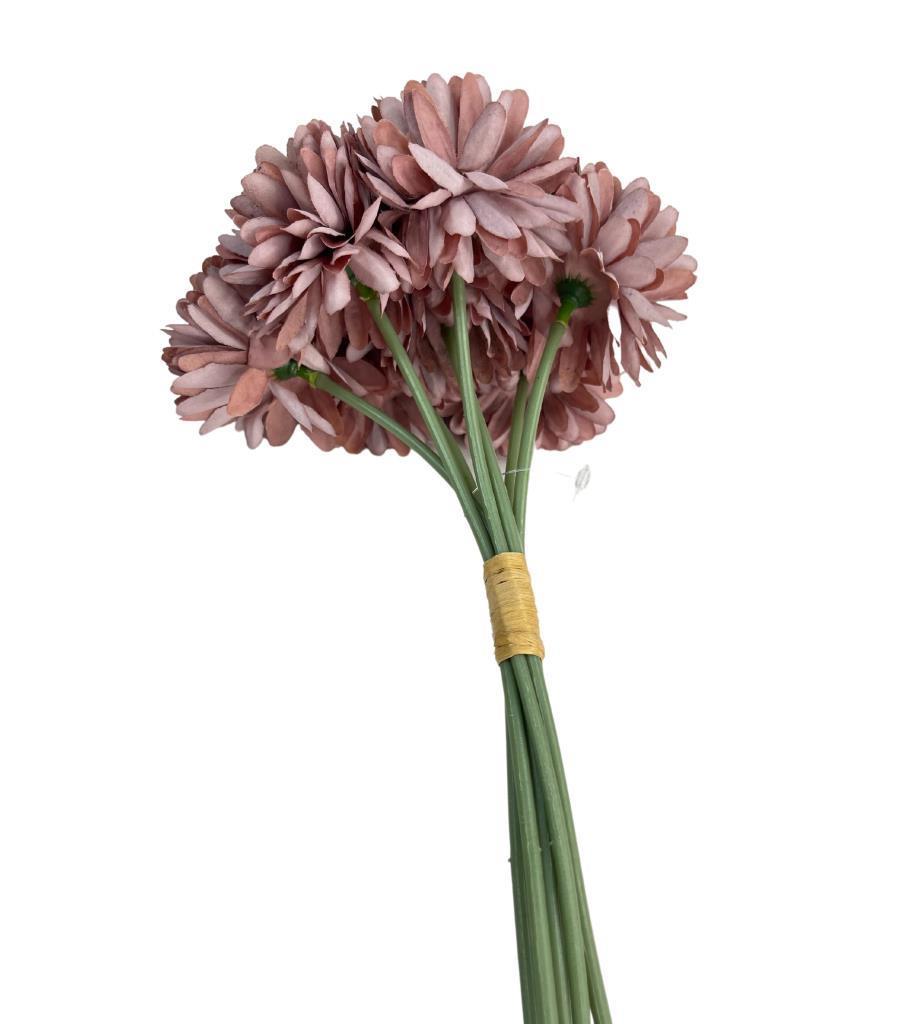 Yapay Çiçek Krizantem Kartopu Pastel Mor Renk 7 Ayrı Tek Dal Demet