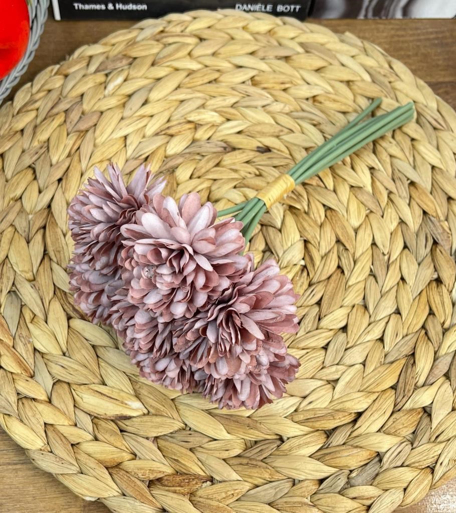 Yapay Çiçek Krizantem Kartopu Pastel Mor Renk 7 Ayrı Tek Dal Demet