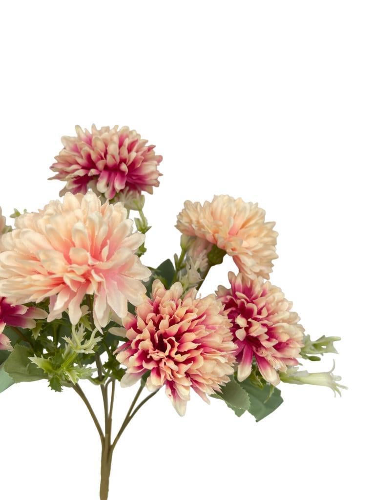 Yapay Çiçek Krizantem Kartopu Pembe Cipsolu Demet