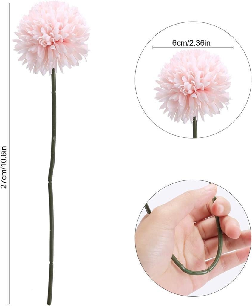 Yapay Çiçek Krizantem Kartopu Toz Pembe 7 Ayrı Tek Dal Demet