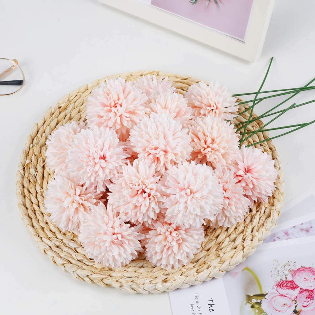 Yapay Çiçek Krizantem Kartopu Toz Pembe 7 Ayrı Tek Dal Demet