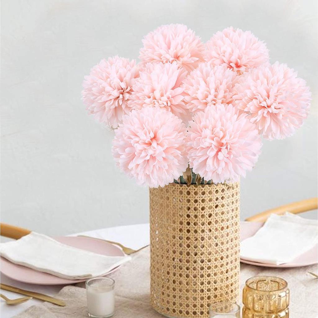 Yapay Çiçek Krizantem Kartopu Toz Pembe 7 Ayrı Tek Dal Demet