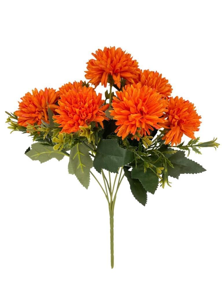 Yapay Çiçek Krizantem Kartopu Turuncu Cipsolu 7Dallı Demet