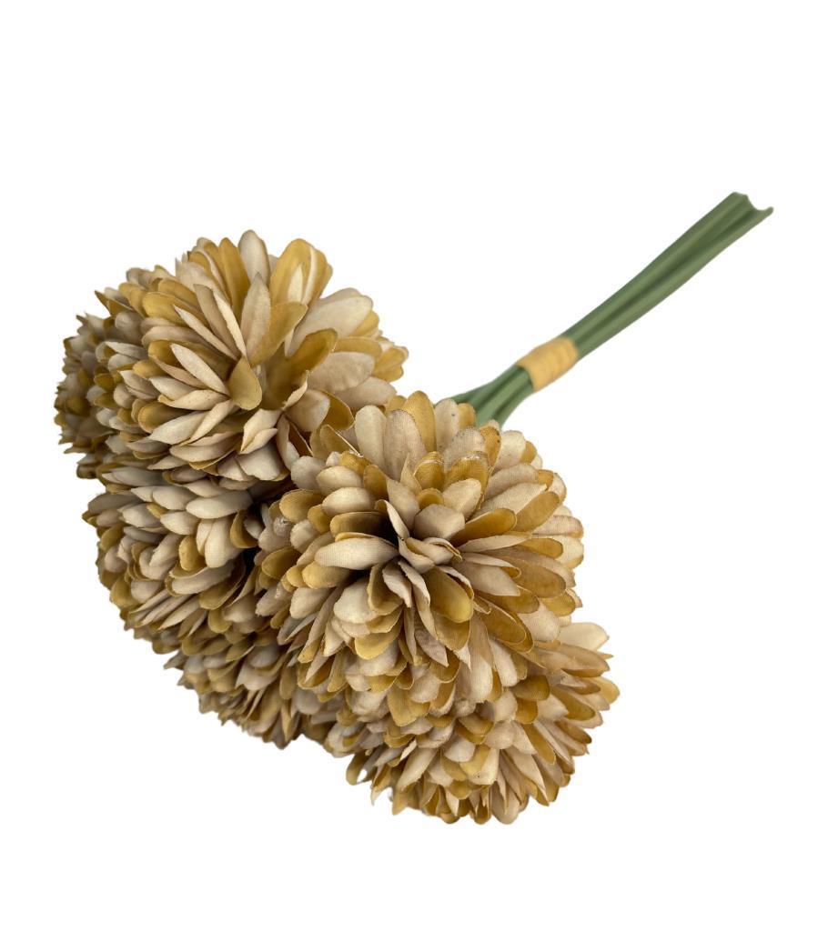 Yapay Çiçek Krizantem Kartopu Vizon Renk 7 Ayrı Tek Dal Demet