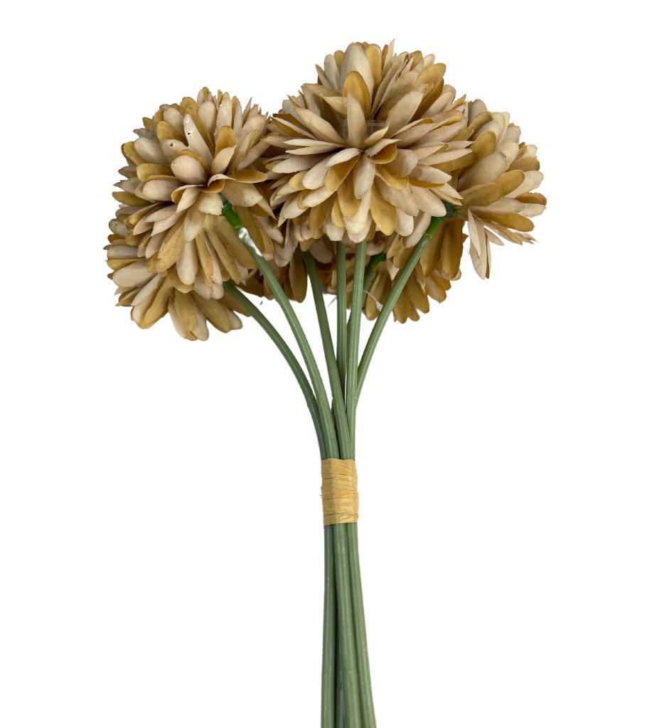 Yapay Çiçek Krizantem Kartopu Vizon Renk 7 Ayrı Tek Dal Demet