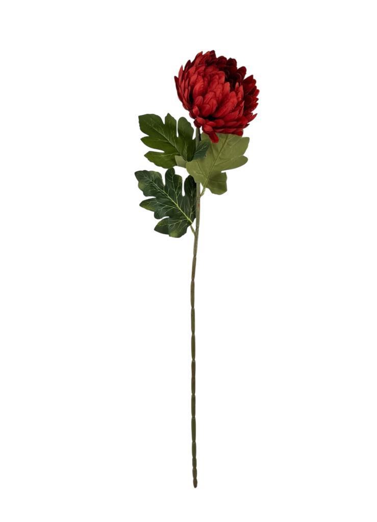 Yapay Çiçek Krizantem Kırmızı 90cm Tek Dal Kumaş Çiçek Uzun Dal