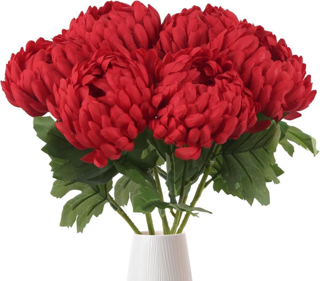 Yapay Çiçek Krizantem Kırmızı 90cm Tek Dal Kumaş Çiçek Uzun Dal