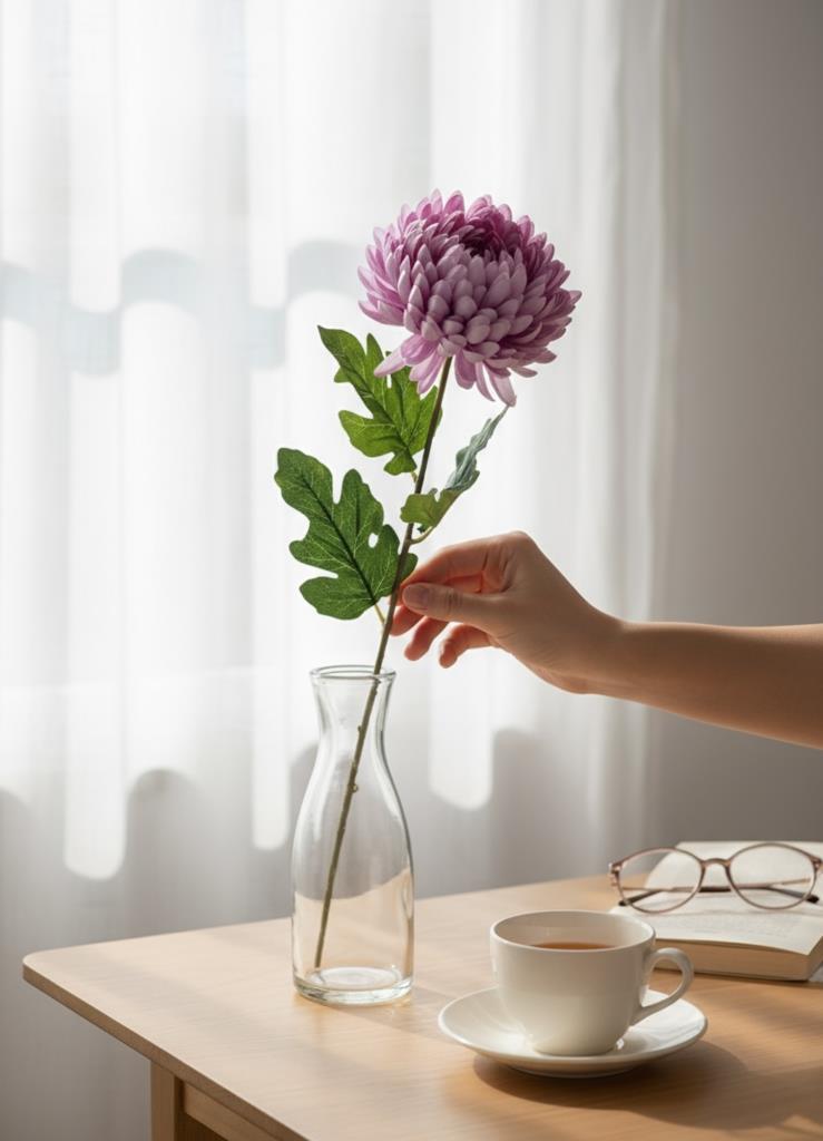 Yapay Çiçek Krizantem Lila 90cm Tek Dal Kumaş Çiçek Uzun Dal