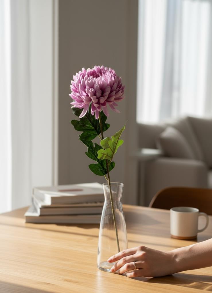 Yapay Çiçek Krizantem Lila 90cm Tek Dal Kumaş Çiçek Uzun Dal