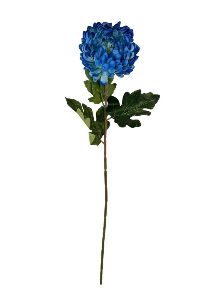 Yapay Çiçek Krizantem Mavi 90cm Tek Dal Kumaş Çiçek Uzun Dal