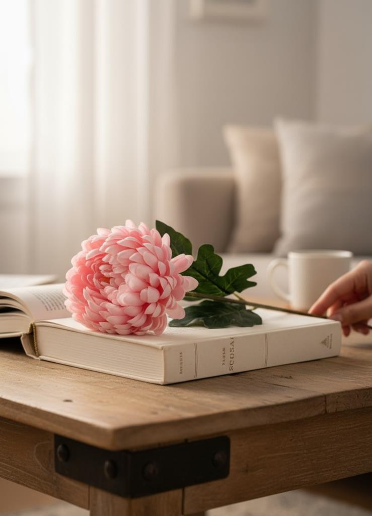 Yapay Çiçek Krizantem Pembe Açık 90cm Tek Dal Kumaş Çiçek Uzun Dal